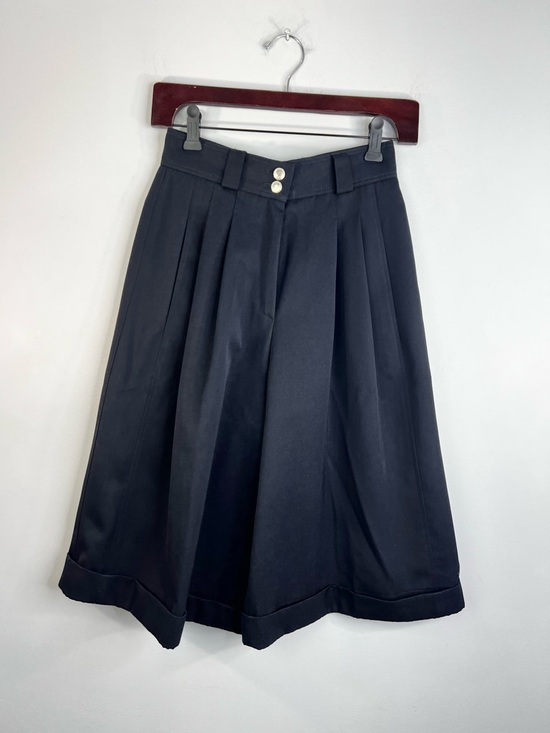 Vtg 80s W German navy wool blend wide leg cropped pleated old money culottes 4 - Picture 4 of 17